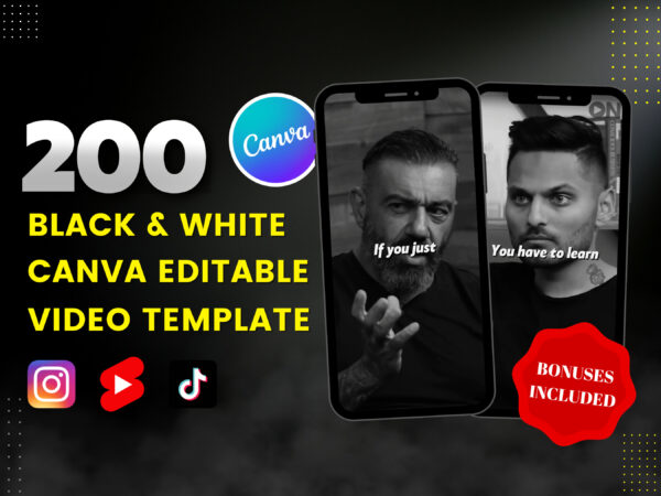 Black and White Motivational Videos Template Editable in Canva Social Media Templates