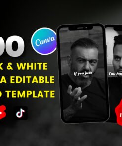 Black and White Motivational Videos Template Editable in Canva Social Media Templates