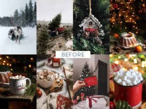 Alternative view of Warm Christmas Moody Lightroom Presets Mobile and Desktop Cozy Xmas Filters