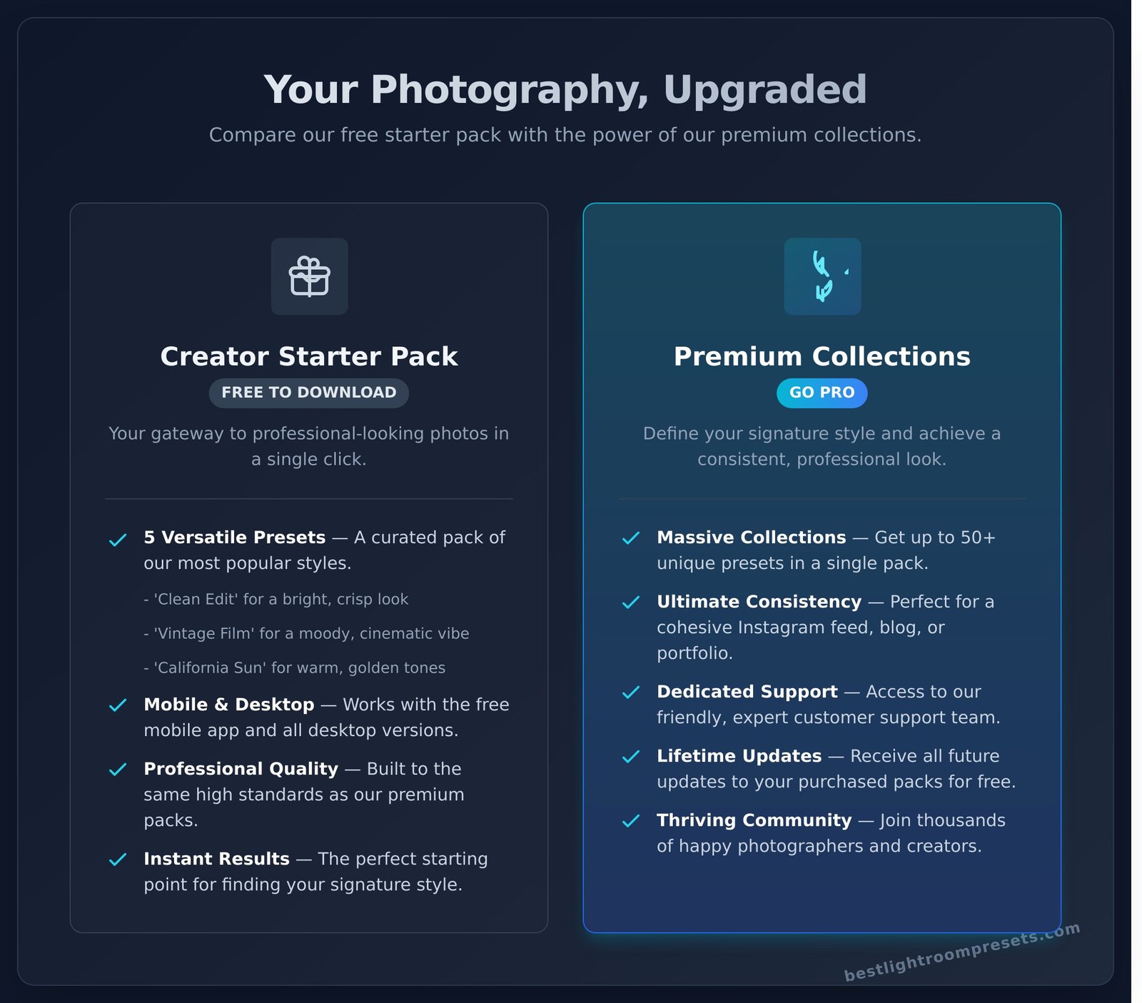 Free Lightroom Presets: Instant Download for Mobile & Desktop - Infographic